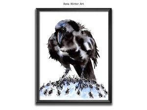 Personalised Watercolor Crow "Anting" Painting Print by Ilona Winter - Picture 1 of 7
