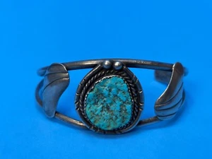 Vintage Native American Indian Silver Turquoise Old Pawn Cuff Bracelet - Picture 1 of 10