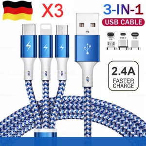 3X Multi USB Kabel 3in1 Ladekabel Auto USB C+Micro USB Dreifach Handy Datenkabel - Bild 1 von 12