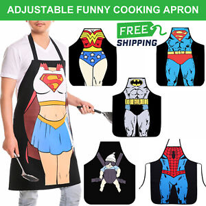 Novelty Funny Cooking Apron Unisex Superheroes Superman Wonder Woman Spiderman 