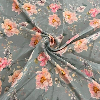 Tela de seda crepé 100 % seda pura 15 momme flor gris 55" ancho 1 metro XX191 Foto 1 de 3