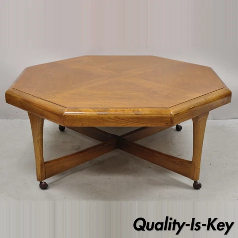 Lane Mid Century Modern Walnut Octagonal Stretcher Base Coffee Table Cover