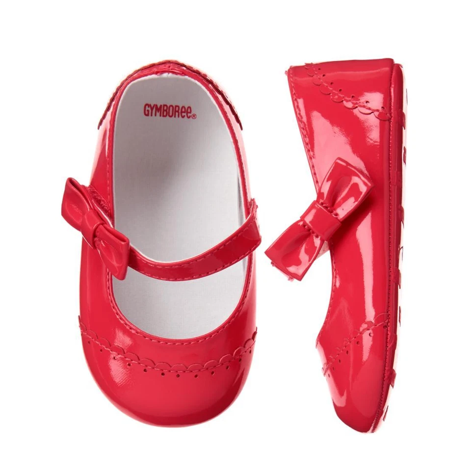 3 4 Gymboree Coral Red Patent Leather Dress Crib Bow Shoe Baby Girl NWT - Image 1 of 1