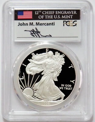 2008 W AMERICAN SILVER EAGLE MERCANTI SIGNED $1 PROOF 1 oz COIN PCGS PF 70 DCAM - Image 1 of 4