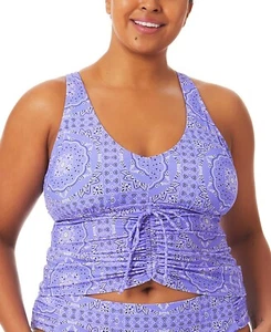 MSRP $40 California Waves Flowery Flow Ruched Tankini Top Purple Size 2(20/22) - Picture 1 of 1