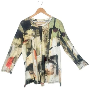 Jess & Jane Abstract Print Tunic Top Women XL Button Artsy Eclectic Statement - Picture 1 of 7