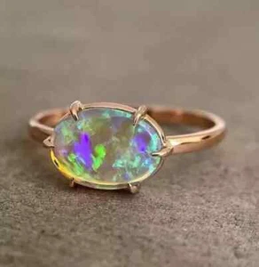 2Ct Oval Cut Natural Fire Opal Solitaire Engagement Ring 14K Yellow Gold Plated - Picture 1 of 6