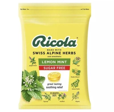 Gotas de garganta Ricola sin azúcar limón menta hierba, 105 ct. SELLADO DE FÁBRICA Foto 1 de 2