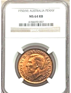 1950 M Australia 1950 Penny, NGC MS 64 RB, Red Brown - Picture 1 of 2