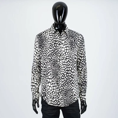 CÉLINE 970$ Men's Longsleeve Dress Shirt - Animal Print Viscose - Image 1 of 4