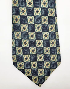 GAP Old Fashioned Style Pattern Geometric Blue Light Gold Silk Business Necktie - Picture 1 of 9