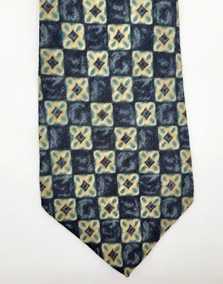 GAP Old Fashioned Style Pattern Geometric Blue Light Gold Silk Business Necktie - Image 1 of 4