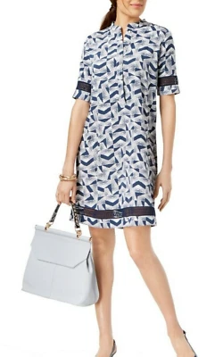 ALFANI Women's 14 Petite Crochet Trim Shirt Dress Blue White NEW with Tags #21 - Image 1 of 2