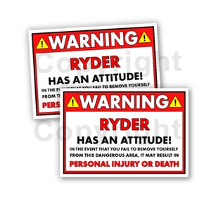 RYDER HAS AN ATTITUDE 2 Funny Warning Stickers 5" wide orange Set of 2 - Picture 1 of 1