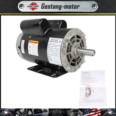 5HP Compressor Duty Electric Motor 1Phase 3450RPM 56HZ Frame 7/8" Shaft 230V USA - Image 1 of 4