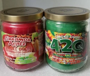 Smoke Odor 13 oz Candles 2 Fragrances Set Cinnamon Apple/420. - Picture 1 of 4