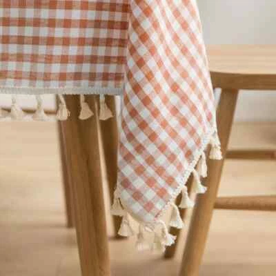 Classic Check Rectangle Tablecloth with Tassel Picnic Gingham Cotton Table Cover - Image 1 of 4
