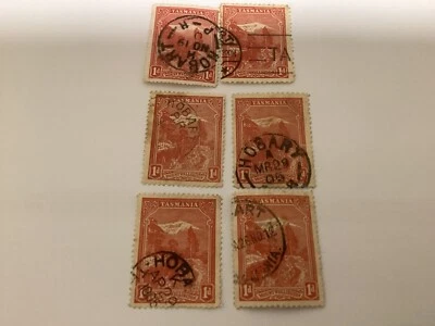 Tasmania 1d Red Mount Wellington Seven Seas 11,qty 6 Hobart cancel one T perf - Image 1 of 3