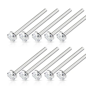 10pcs LONG 3/4" Fishtail Prong Set Clear Gem Nose Rings Wholesale Body Jewelry - Picture 1 of 1