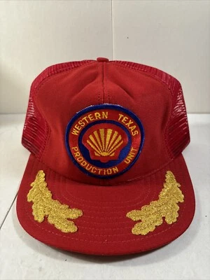 Sombrero de malla de camionero vintage años 80 Shell Oil Gas unidad de producción rojo Foto 1 de 4