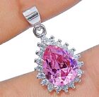  2CT Pink Sapphire & White Topaz 925 Solid Sterling Silver Pendant Jewelry 