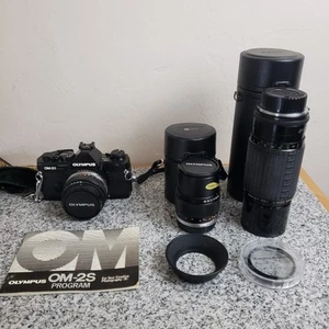 Olympus OM-2S 35mm Film SLR Camera w/3 Lenses -2 Olympic Program & Sigma Zoom ++ - Picture 1 of 24
