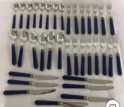 35件装布加迪适用于Vietri意大利18/10餐具丙烯酸蓝色手柄意大利制造 — 第 1/4 张图片