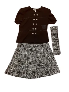 Vintage Leslie Fay Skirt And Blouse With Scarf Size 8P Women’s Small - Picture 1 of 8