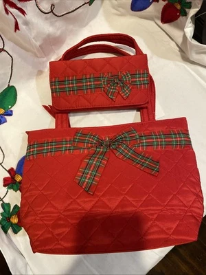 J CREW OUTLET Cinta de Navidad Cartera a Cuadros Roja Acolchada Cartera a Juego Vacaciones Foto 1 de 4