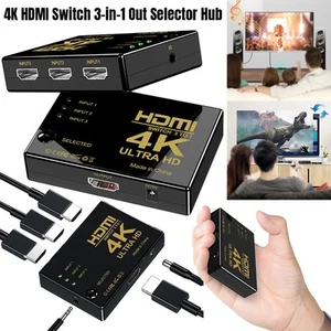 HD 3 in 1 HDMI Splitter Hub 4K 1080P IR Remote Control for TV, PS4, PS3, HDTV - Picture 1 of 11