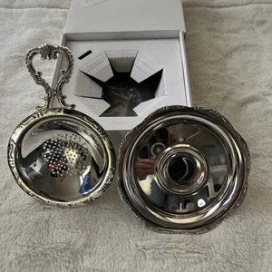 Colino da tè e gocciolatoio piatto argento vintage nuovo con scatola D2 - Foto 1 di 4