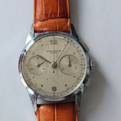 BAUME & MERCIER-CRONOGRAFO-CARICA MANUALE-CROMATO-LANDERON 48-FIRMATO-RARISSIMO - Immagine 1 di 4