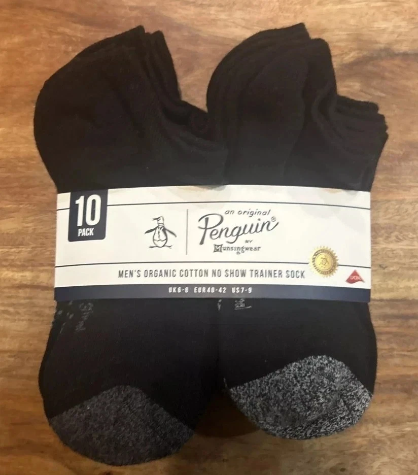 10 X Calcetines Entrenadores Penguin Hombres Premium No Show en Negro Reino Unido Talla 6-8 Algodón Nuevos Foto 1 de 1