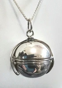 Sterling Silver Picture Photo Ball Fold Out Locket Necklace w 18" or 30" Chain - Picture 1 of 10