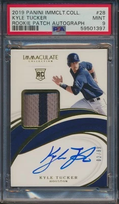 2019 PANINI IMMACULATE #28 KYLE TUCKER RC PATCH AUTO PSA 9 MINT RPA #d 02/99 - Image 1 of 2