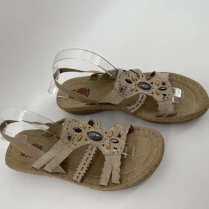 Earth Spirit Gelron Sandals Women's 9 Beige Comfort Strap Beaded Hippie Boho - Picture 1 of 10