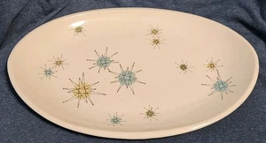 Vintage MCM Atomic-Ära Franziskaner Starburst ovale Platte 15" - LESEN - kleiner Chip - Bild 1 von 8