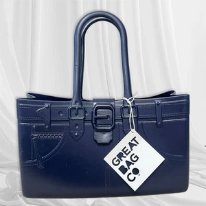 Great Bag Co M Sapphire Rubber Tote Jean Pants Design Shoulder Handbag Navy NWT - Picture 1 of 11
