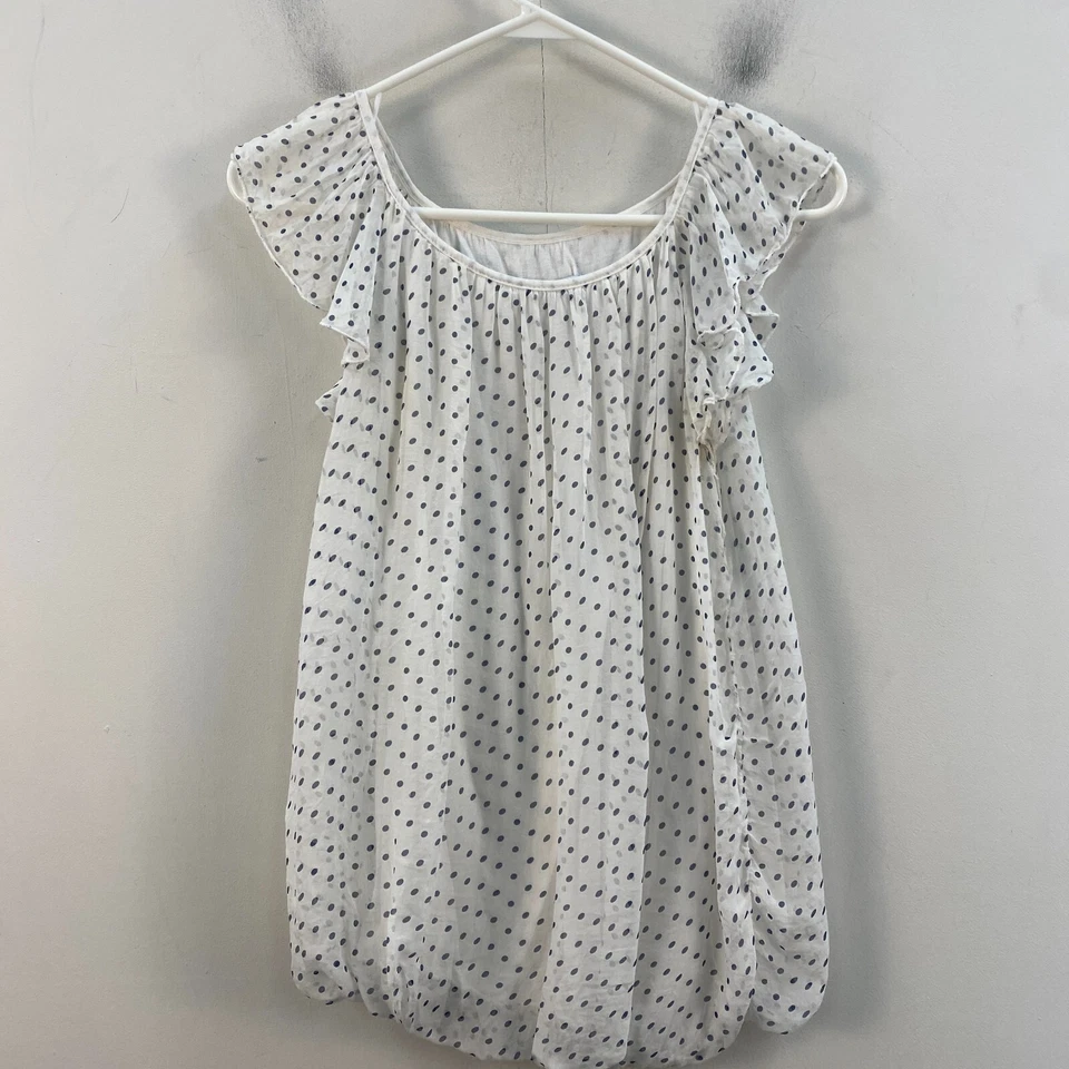 Luisa Ricci Womens Medium Tunic Blouse Shirt Top White Silk Short Sleeve Polka - Immagine 1 di 4