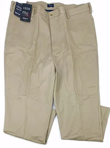 IZOD Chinos Herren Metrix Passform flache khakifarbene Hose vorne Gr. 40x30 neu mit Etikett - Bild 1 von 7