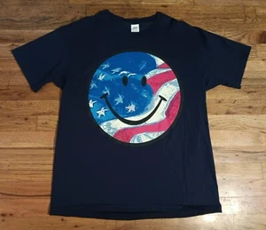 Vintage 90's Smiley Face American Flag T-Shirt Deadstock single stitch 4th July - Picture 1 of 6