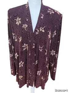 R&M Richard’s Woman’s Formal Jacket 18W Burgundy Glittery Floral Open Front - Bild 1 von 5