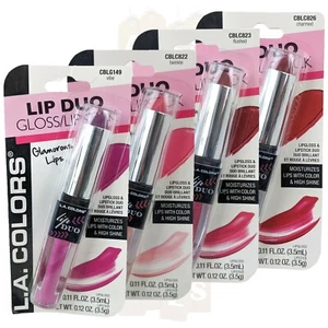 L.A. Colors Lip Duo Lip Gloss & Lipstick, Moisturize & Shine, 5.5g, YOU CHOOSE - Picture 1 of 13