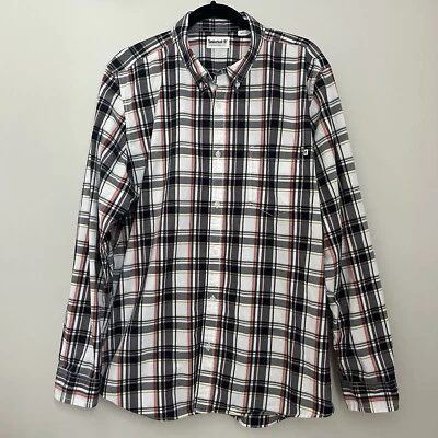 Timberland Shirt Mens Size XL White Navy Orange Long Sleeve Button Up Plaid - Image 1 of 4