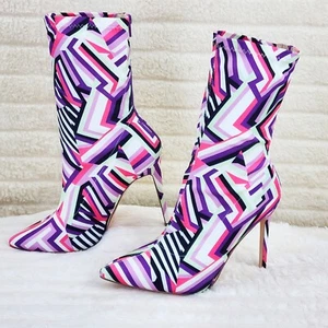 Botas al tobillo de tela elásticas de tacón alto Odin Crazy color salvaje - púrpura rosa - Imagen 1 de 11