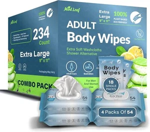 XL No-Rinse Adult Body Wipes, Hypoallergenic, Vitamin E Aloe, 234 Wipes - Picture 1 of 8