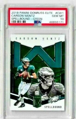 2018 Panini Donruss Elite Carson Wentz Spellbound Green PSA 10 - Image 1 of 2