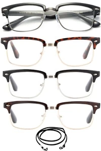 Paquete de 4 gafas de lectura estilo vintage de media montura cómodas con marco mixto con cordón - Imagen 1 de 2
