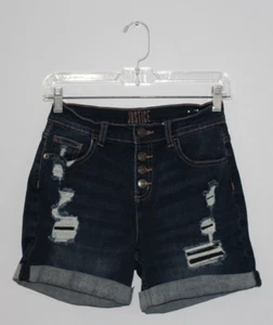 Justice Jean Shorts Girl's 16 Blue Denim Midi Distressed Button Snap Dark Wash - Picture 1 of 7