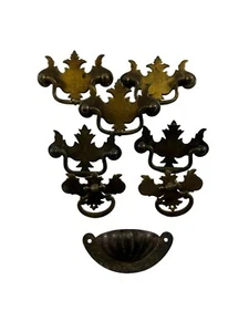 Vtg Brass Plated Colonial Mixed Lot Hardware Chippendale Batwing Drawer Pulls - Picture 1 of 10